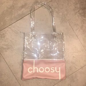 Choosy Clear + Pink Tote Bag NWOT